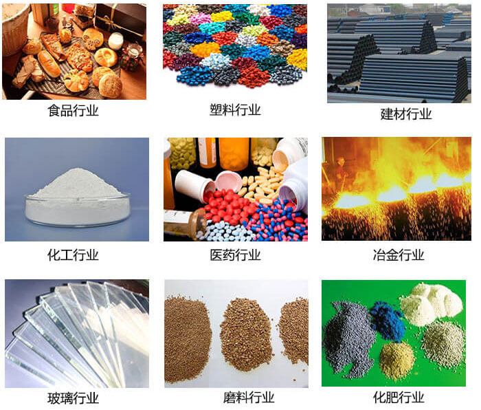  方形振動(dòng)篩適用行業(yè)：食品，塑料，建材，化工，醫(yī)藥等行業(yè)展示圖 